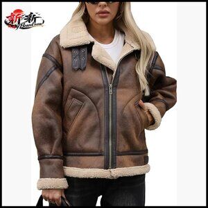 Faux Leather Jacket Sherpa Lined Bomber Coat Women's Winter